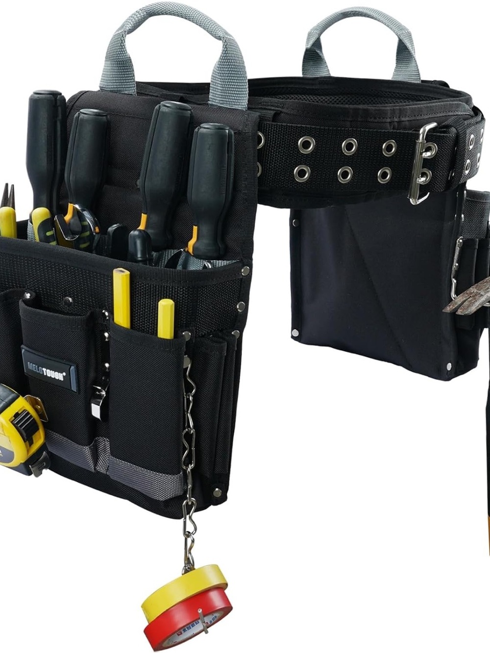Melotough Men’s Black Tool Belt with Multiple Pouches and Handles